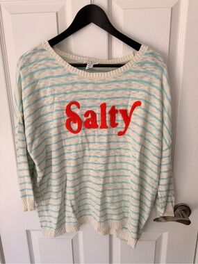 Tribal Cream & Light Blue Striped 'Salty' Crewneck Sweater
